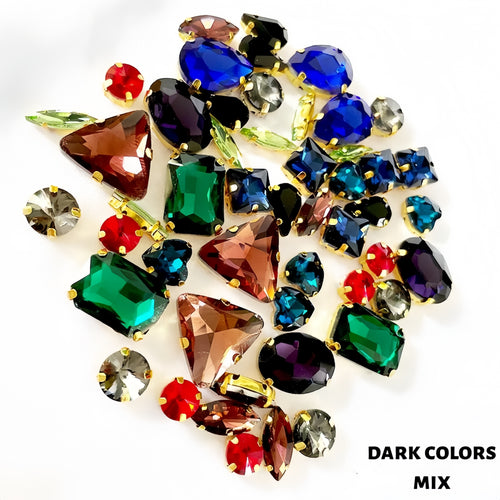 50 Mixed Color Crystal Rhinestones with Gold Claw Setting