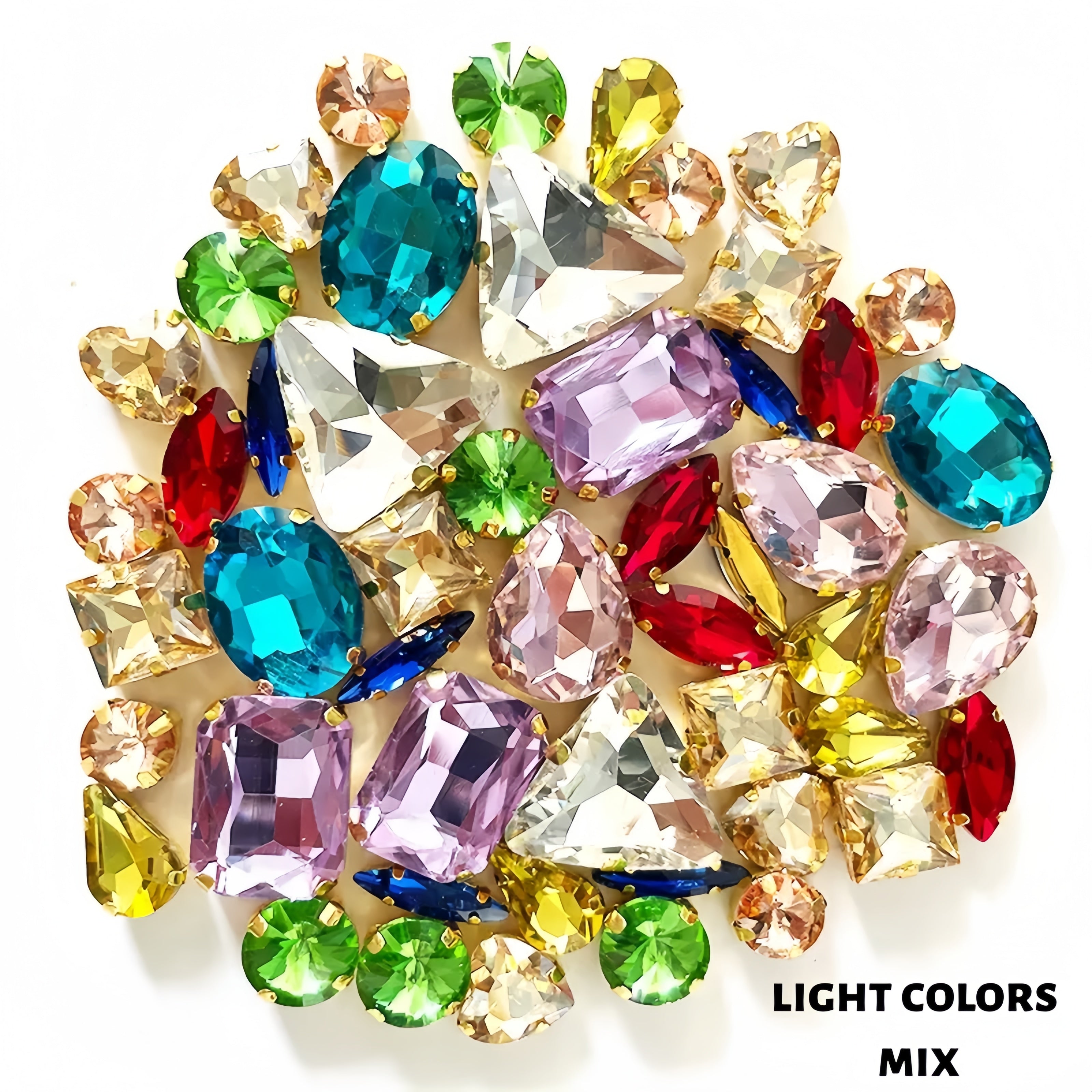 50 Mixed Color Crystal Rhinestones with Gold Claw Setting
